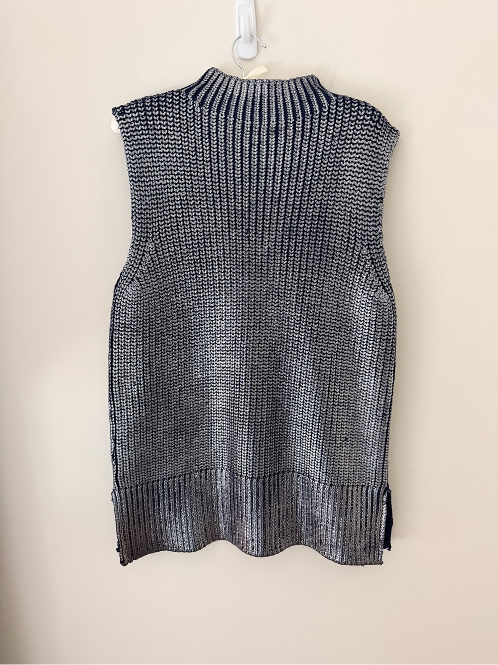 Pilcro Oversized Foil Sweater Vest Size L Blue & Silver Statement Anthropologie - Picture 6 of 14